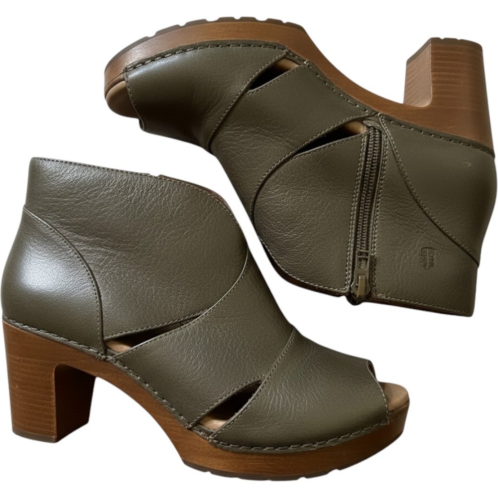 DANSKO Delphina Metallic Bronze Brown Peep Toe Platform Clogs Sandals Heels 40